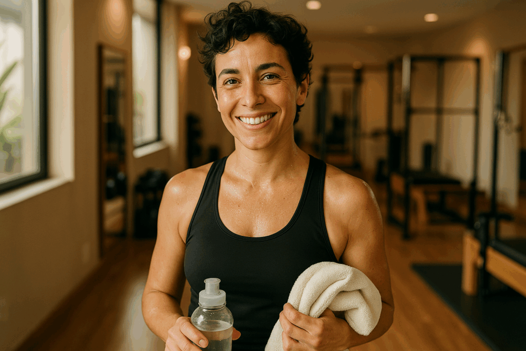 20250721_0825_Post-Workout Glow_simple_compose_01k0pbmnrrej4s0w643ysxkatr - TTC Studio de Personal Training Mulher treinando com personal trainer em Copacabana, sorrindo após aula no TTC Studio