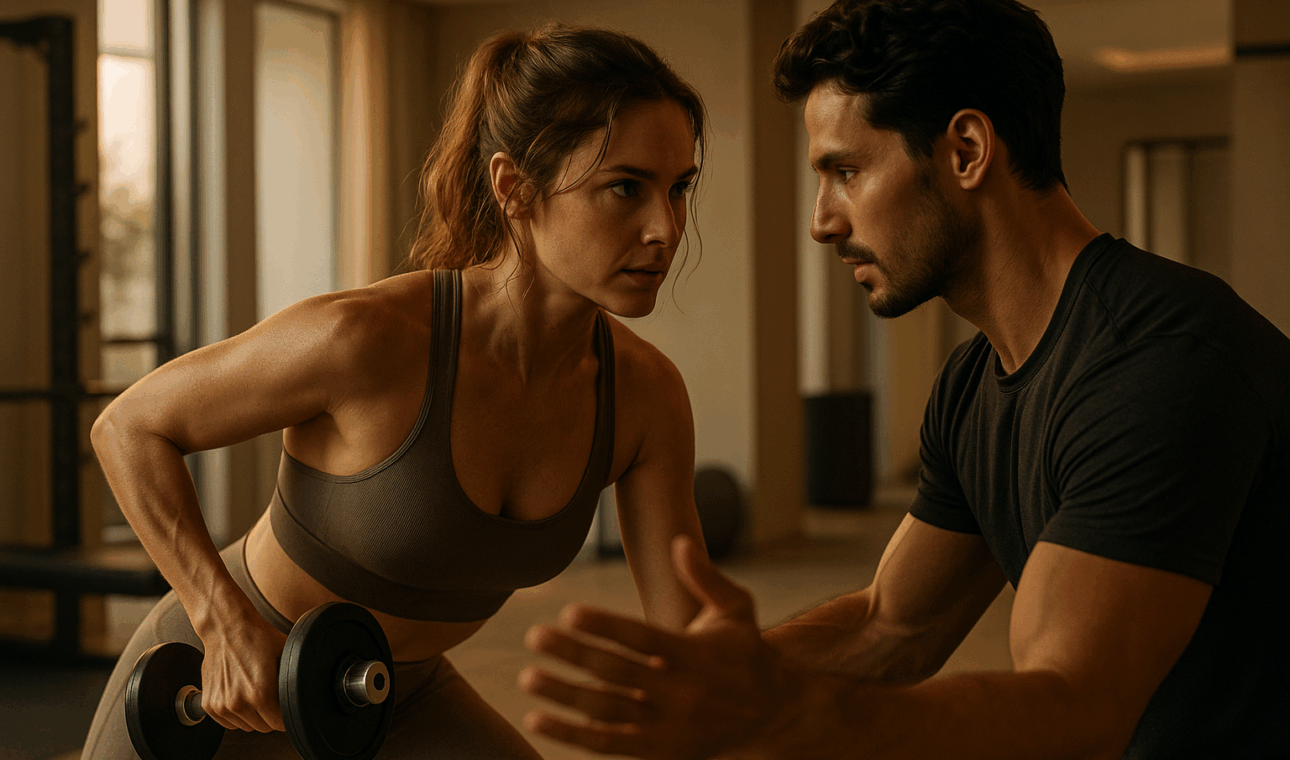 20250724_0925_Elite Fitness Connection_simple_compose_01k0y67sjeeekaanzvfsmhmq00 - TTC Studio de Personal Training Personal trainer e aluna em conexão profunda durante treino personalizado de alta performance. Estúdio boutique, atmosfera premium e envolvente.
