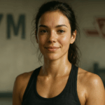 Atleta pós-treino orgulhosa no TTC - TTC Studio de Personal Training Mulher suada sorrindo após treino no TTC